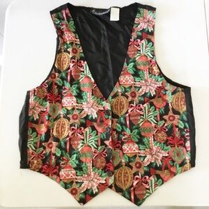 Vintage Jessica Stevens Christmas Ornaments Vest Size L/XL Black